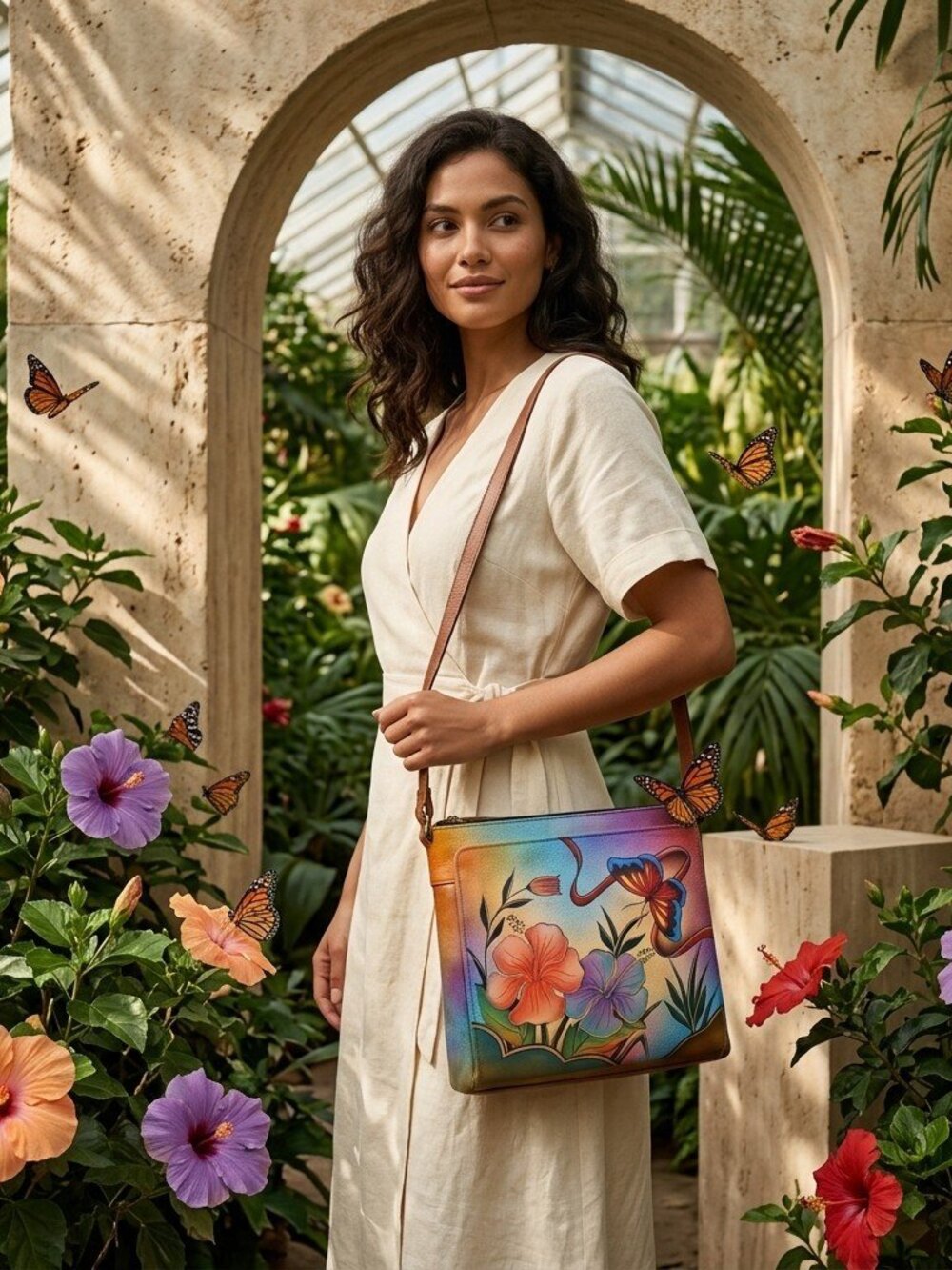 Anuschka Ombre Hibiscus Butterfly Bloom Crossbody Organizer 8371